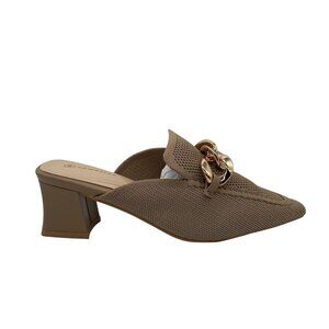 Newbella Shoes Womens Sz 8 Apricot Tan Mules Block Heel Chain Knit Slip On Dress